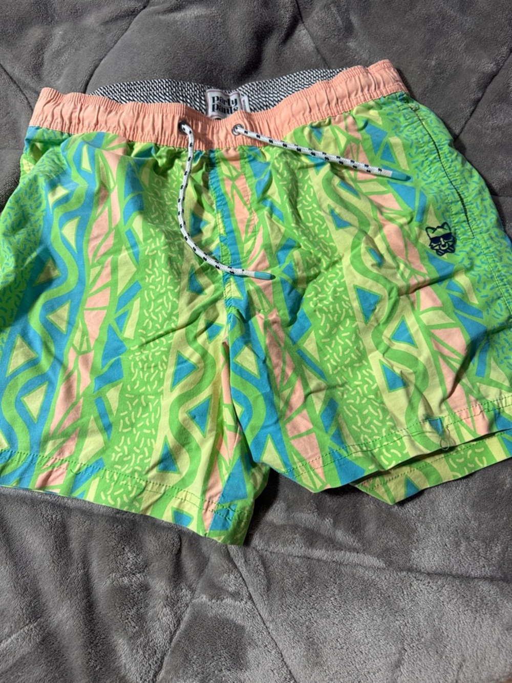Party pants Colorful Geometric Swim Shorts - Green, Blue & Pink